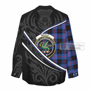 Maule Tartan Family Crest Women Casual Shirt Celtic Scottish Thistle Floral - Tartan Vibes Clothing