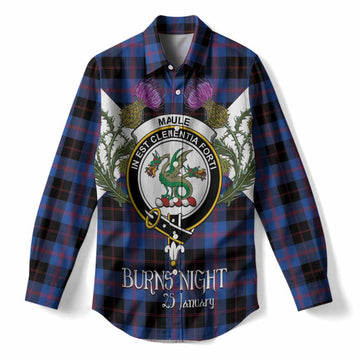 Maule Tartan Family Crest Women Casual Shirt Scottish Burns Night Thistle Floral