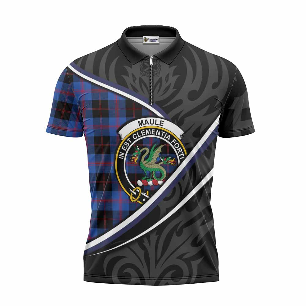 Maule Tartan Family Crest Zipper Polo Shirt Celtic Scottish Thistle Floral - Tartan Vibes Clothing