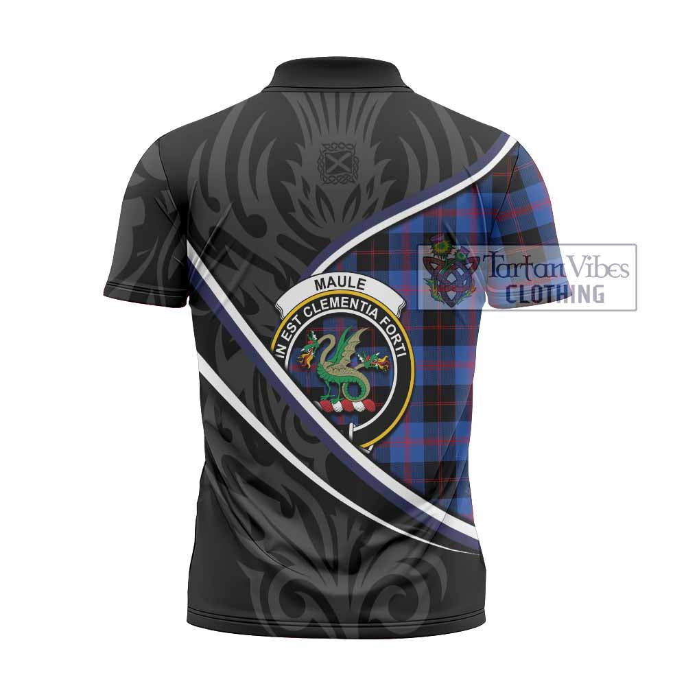 Maule Tartan Family Crest Zipper Polo Shirt Celtic Scottish Thistle Floral - Tartan Vibes Clothing