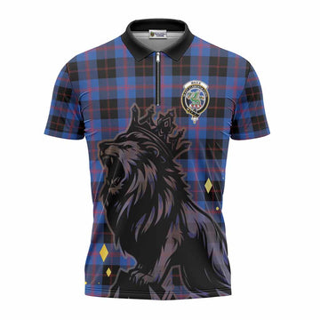 Maule Tartan Family Crest Zipper Polo Shirt Crowned Lion Roaring