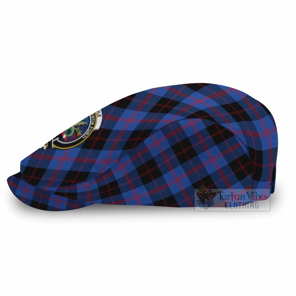 Maule Tartan Flat Cap, Jeff Cap Cross Style with Family Crest - Tartan Vibes Clothing