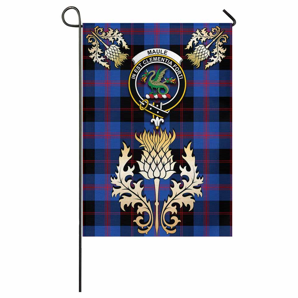 Maule Tartan Garden Flag with Golden Regal Scottish Thistle Emblem - Tartan Vibes Clothing