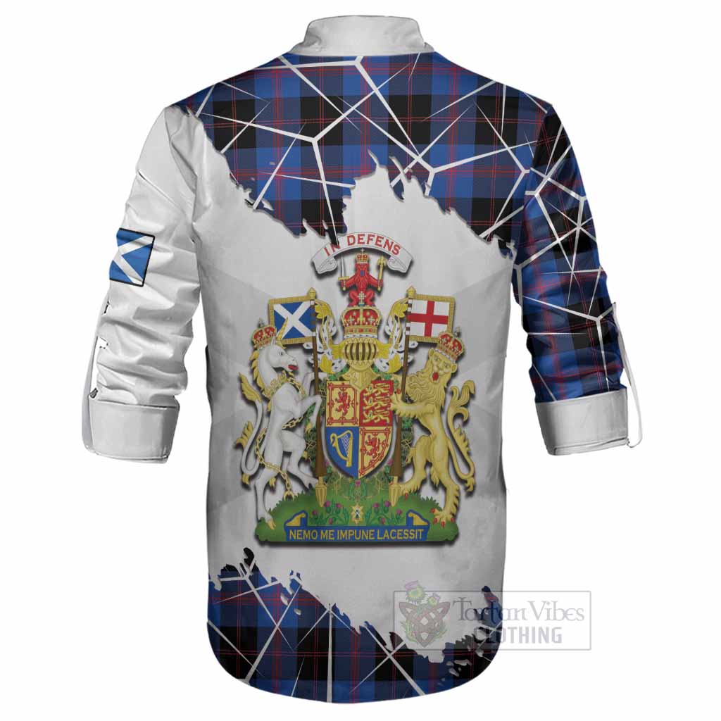 Maule Tartan Ghillie Shirt with Family Crest and Lion Rampant Grunge Style