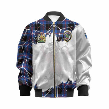 Maule Tartan Kid Bomber Jacket with Family Crest and Lion Rampant Grunge Style