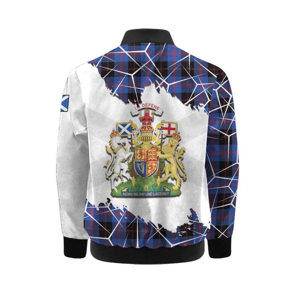 Maule Tartan Kid Bomber Jacket with Family Crest and Lion Rampant Grunge Style