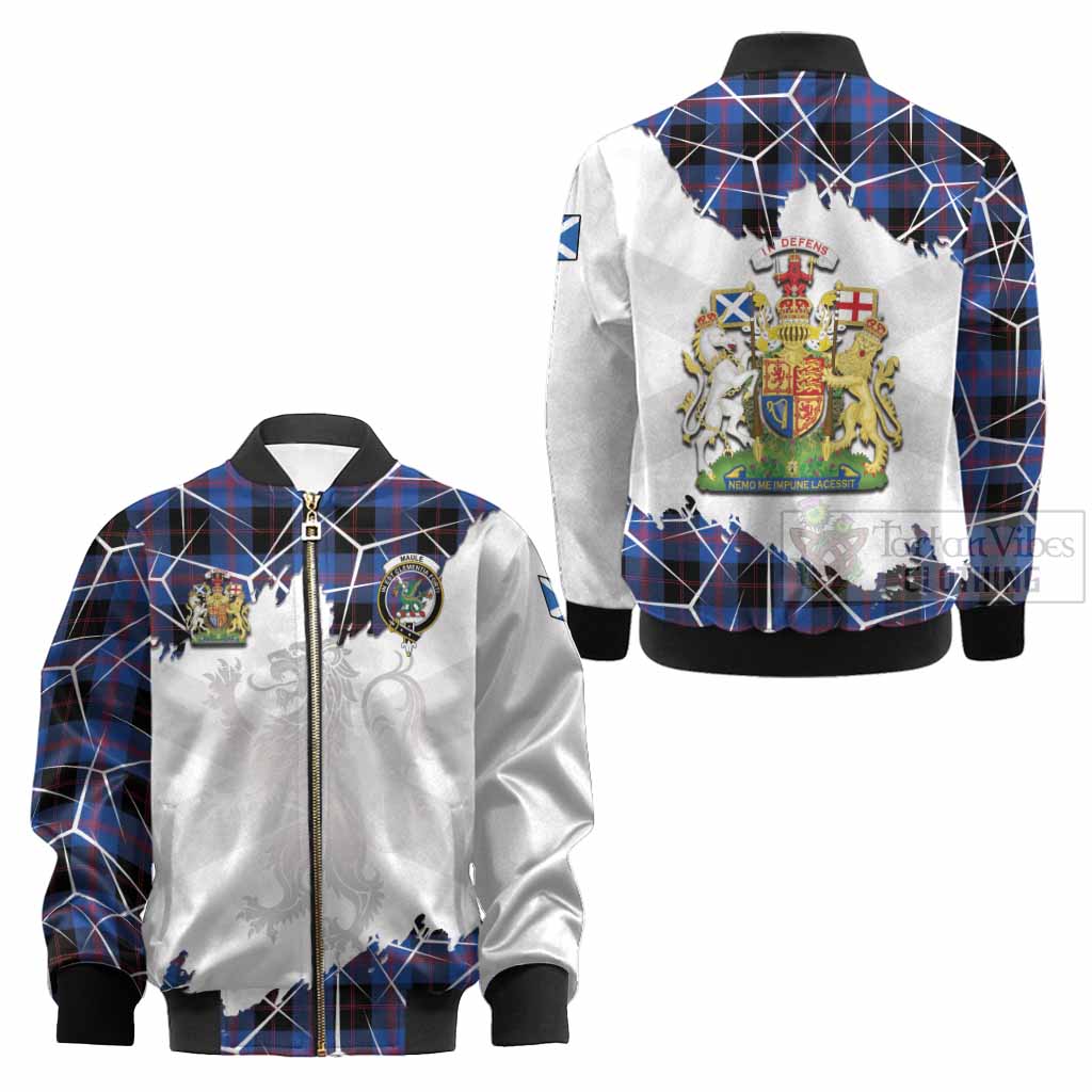 Maule Tartan Kid Bomber Jacket with Family Crest and Lion Rampant Grunge Style