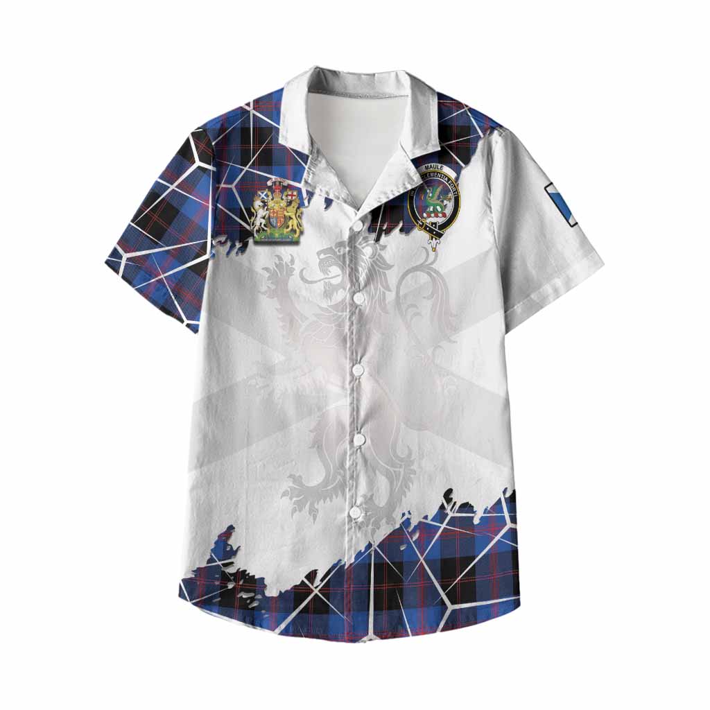 Maule Tartan Kid Hawaiian Shirt with Family Crest and Lion Rampant Grunge Style