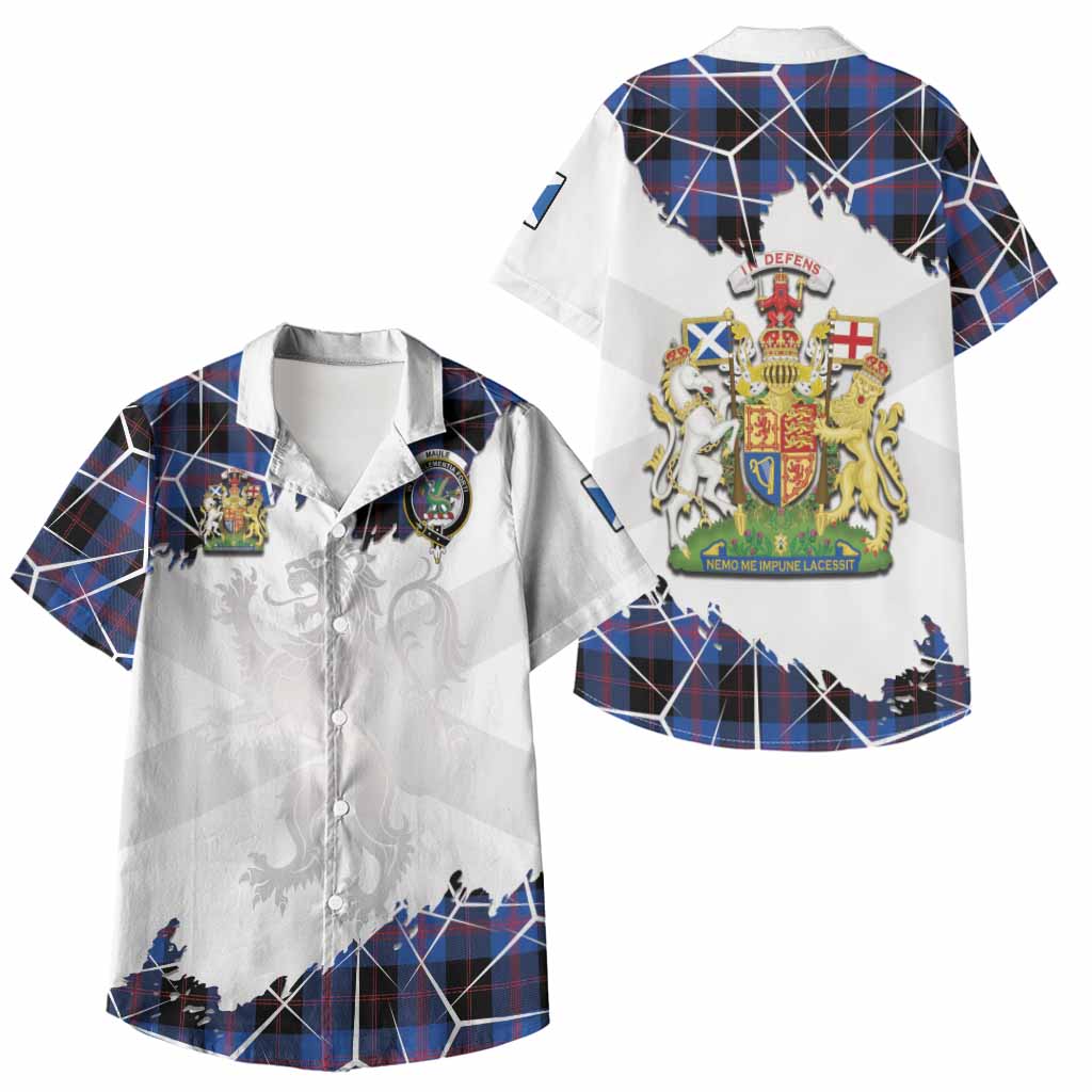 Maule Tartan Kid Hawaiian Shirt with Family Crest and Lion Rampant Grunge Style