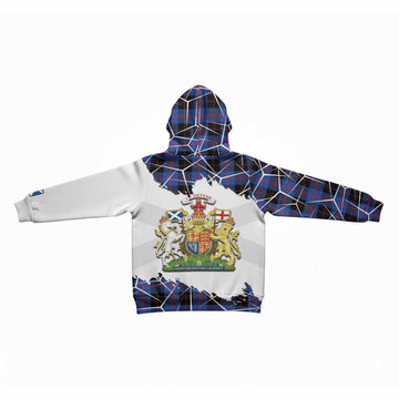 Maule Tartan Kid Hoodie with Family Crest and Lion Rampant Grunge Style