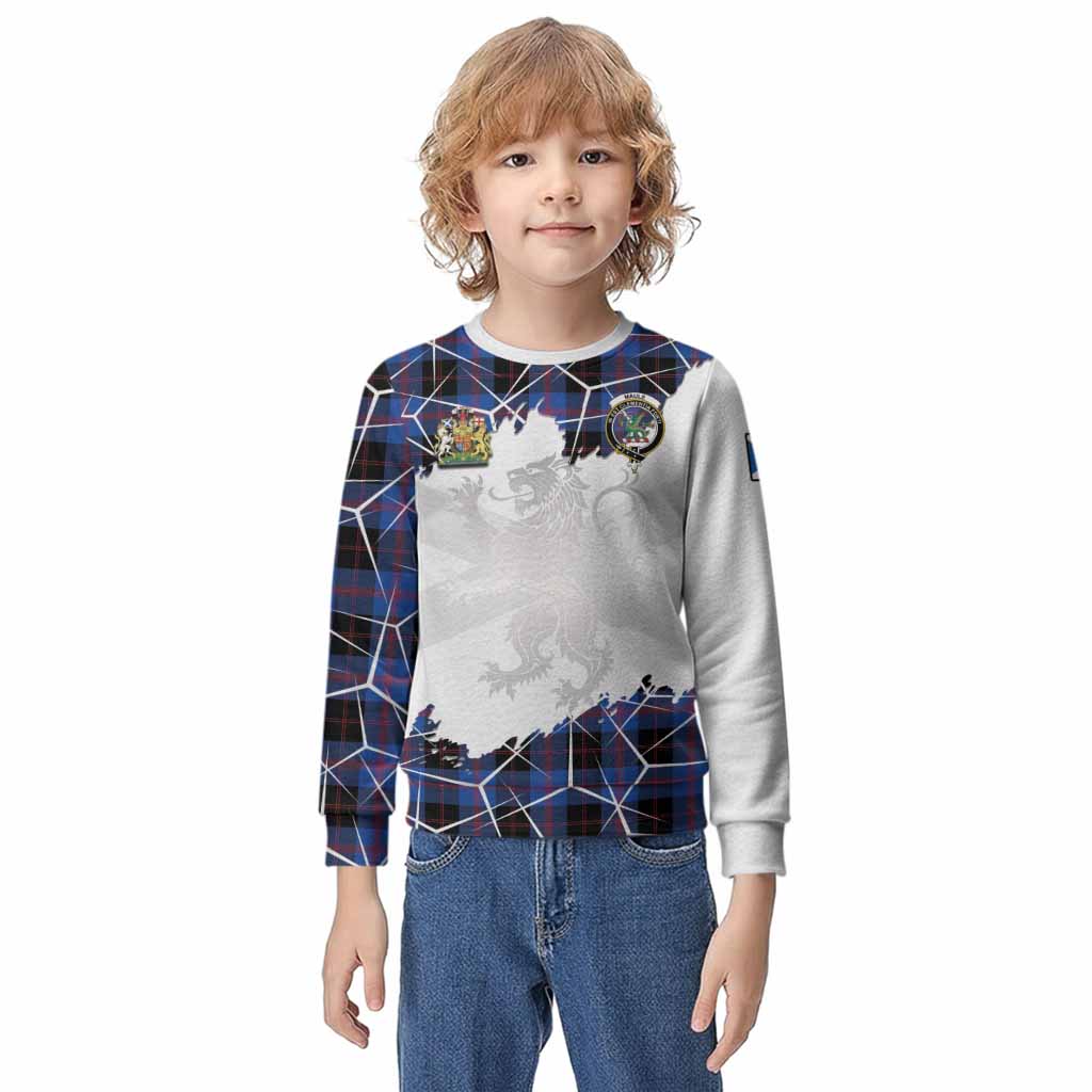 Maule Tartan Kid Knitted Sweatshirt with Family Crest and Lion Rampant Grunge Style