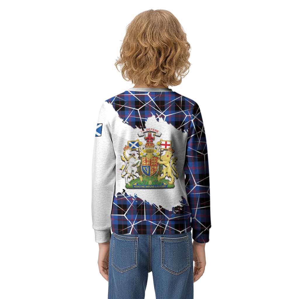 Maule Tartan Kid Knitted Sweatshirt with Family Crest and Lion Rampant Grunge Style