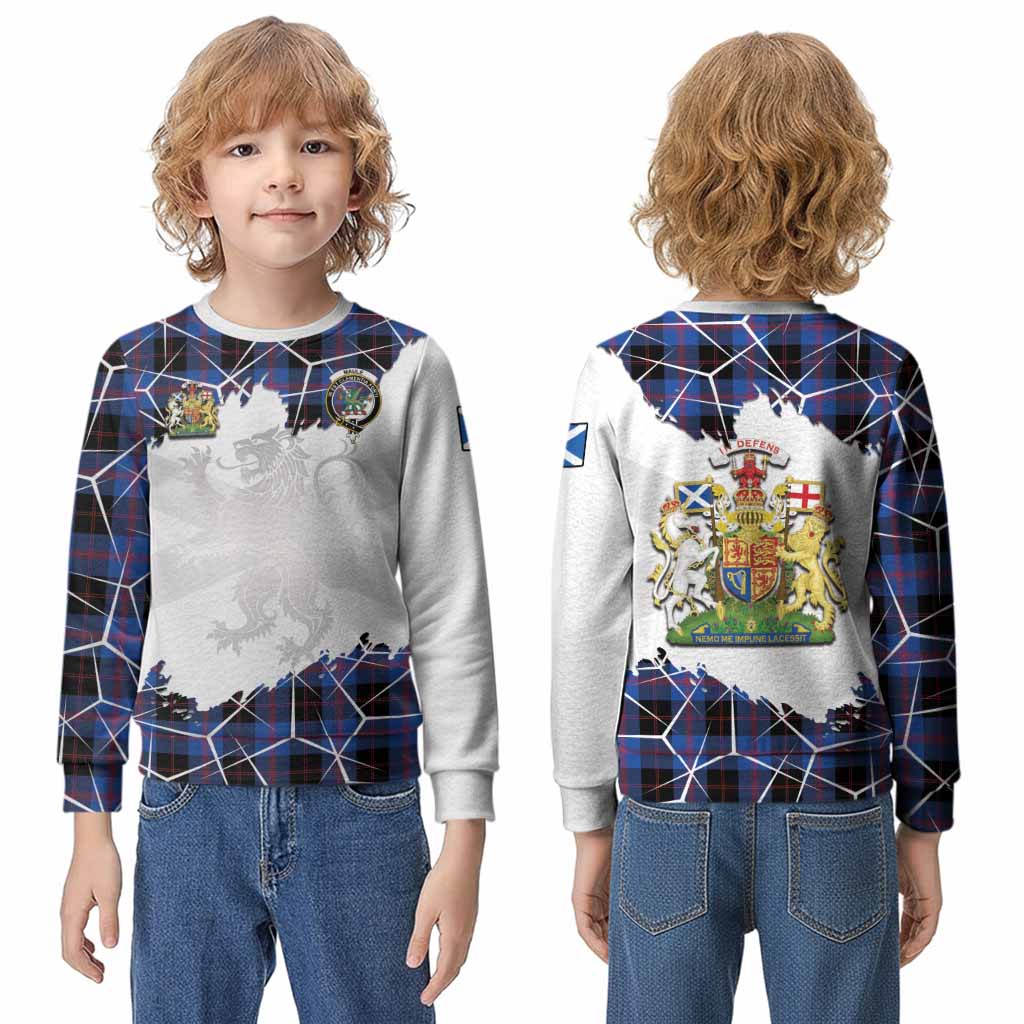 Maule Tartan Kid Knitted Sweatshirt with Family Crest and Lion Rampant Grunge Style