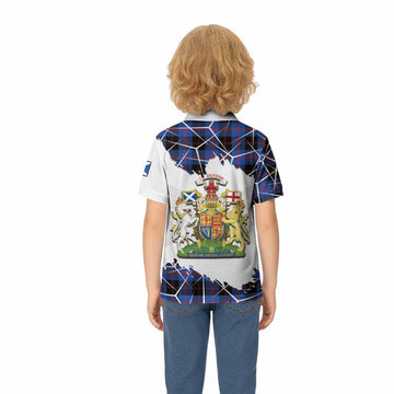 Maule Tartan Kid Polo Shirt with Family Crest and Lion Rampant Grunge Style
