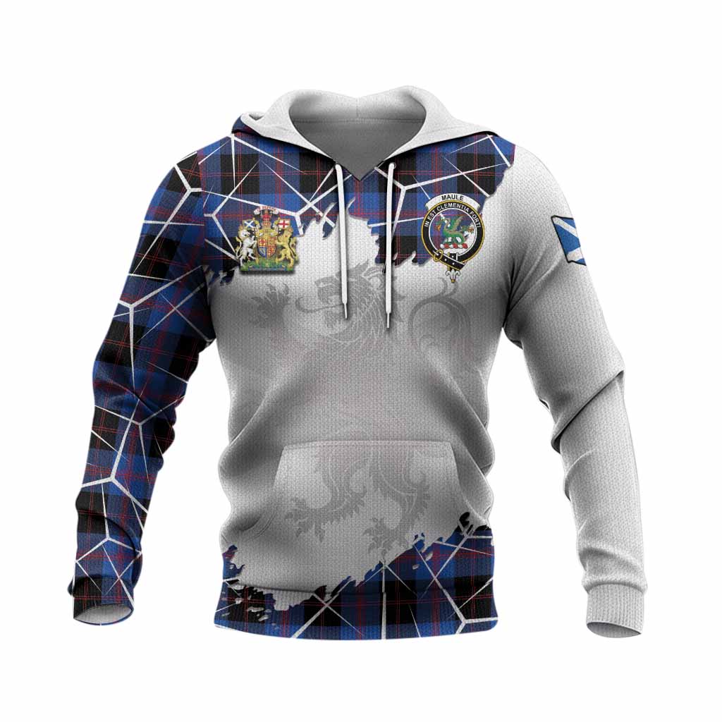 Maule Tartan Knitted Hoodie with Family Crest and Lion Rampant Grunge Style