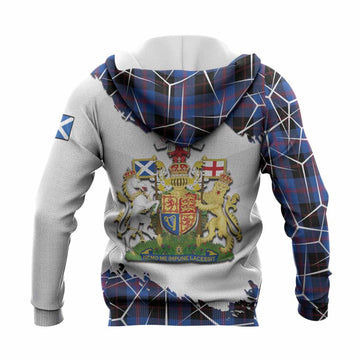 Maule Tartan Knitted Hoodie with Family Crest and Lion Rampant Grunge Style