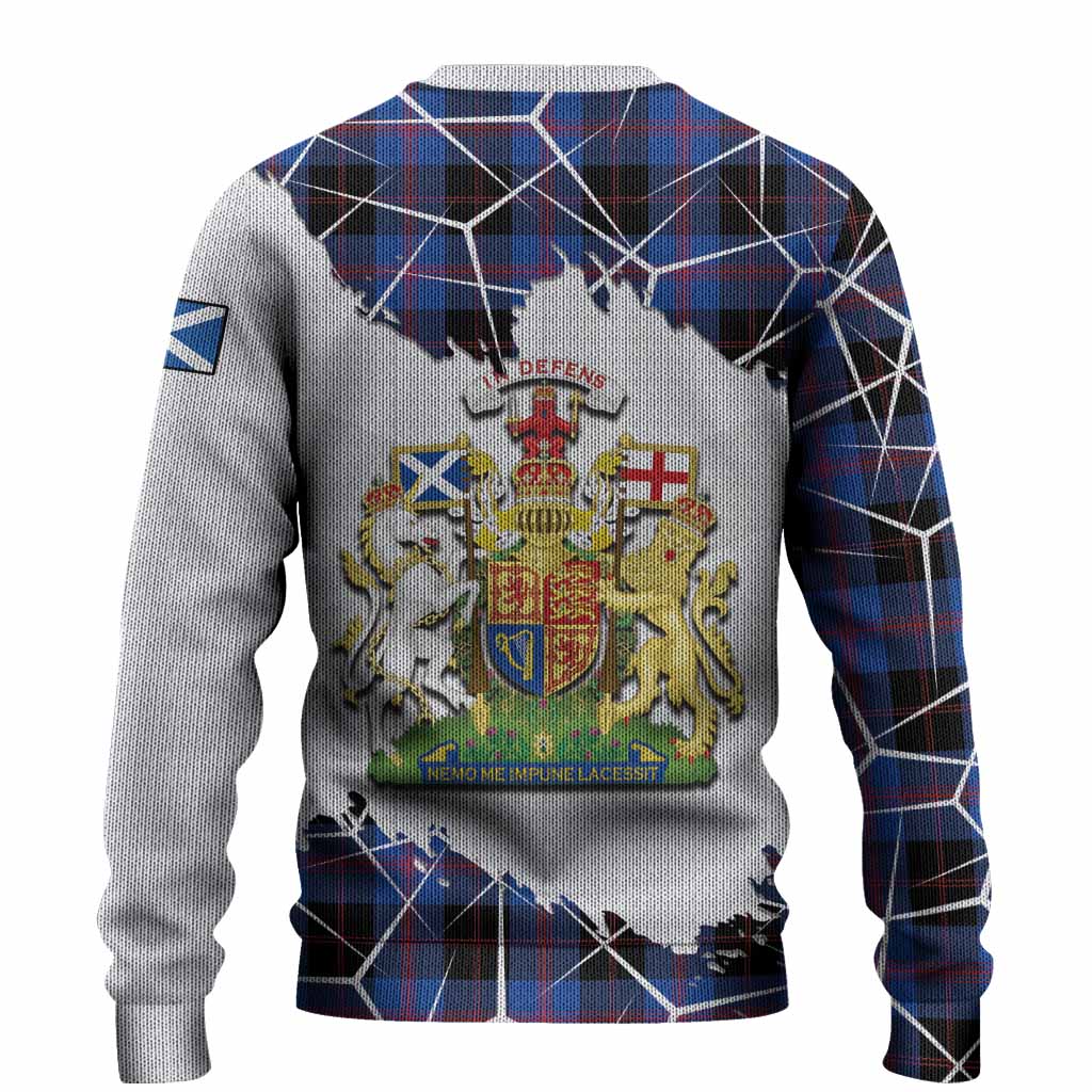 Maule Tartan Knitted Sweater with Family Crest and Lion Rampant Grunge Style