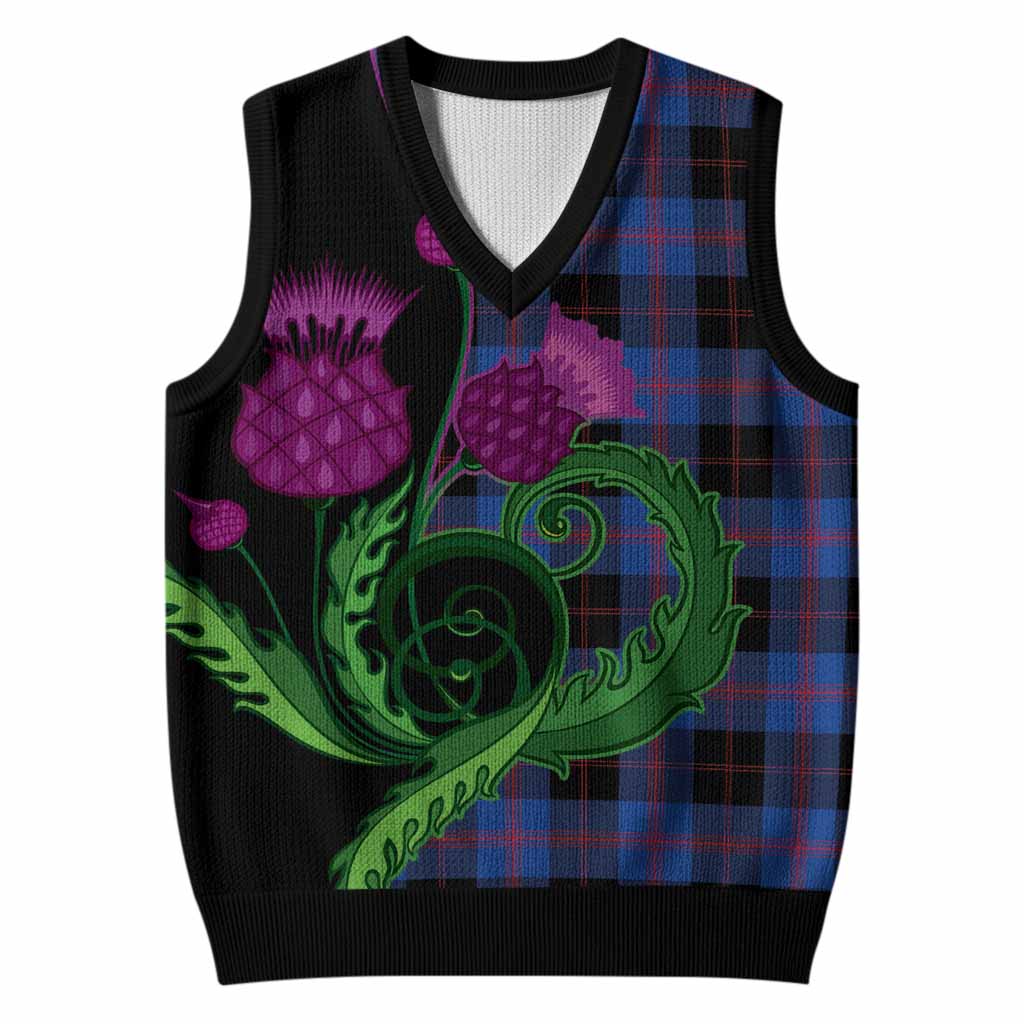 Maule Tartan Knitted V-Neck Vest Traditional Scottish Thistle