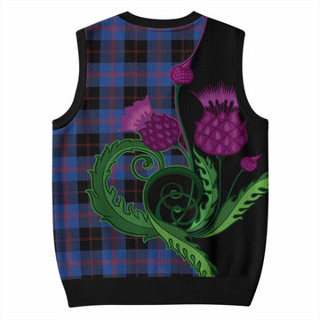 Maule Tartan Knitted V-Neck Vest Traditional Scottish Thistle