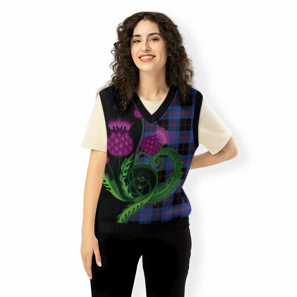 Maule Tartan Knitted V-Neck Vest Traditional Scottish Thistle