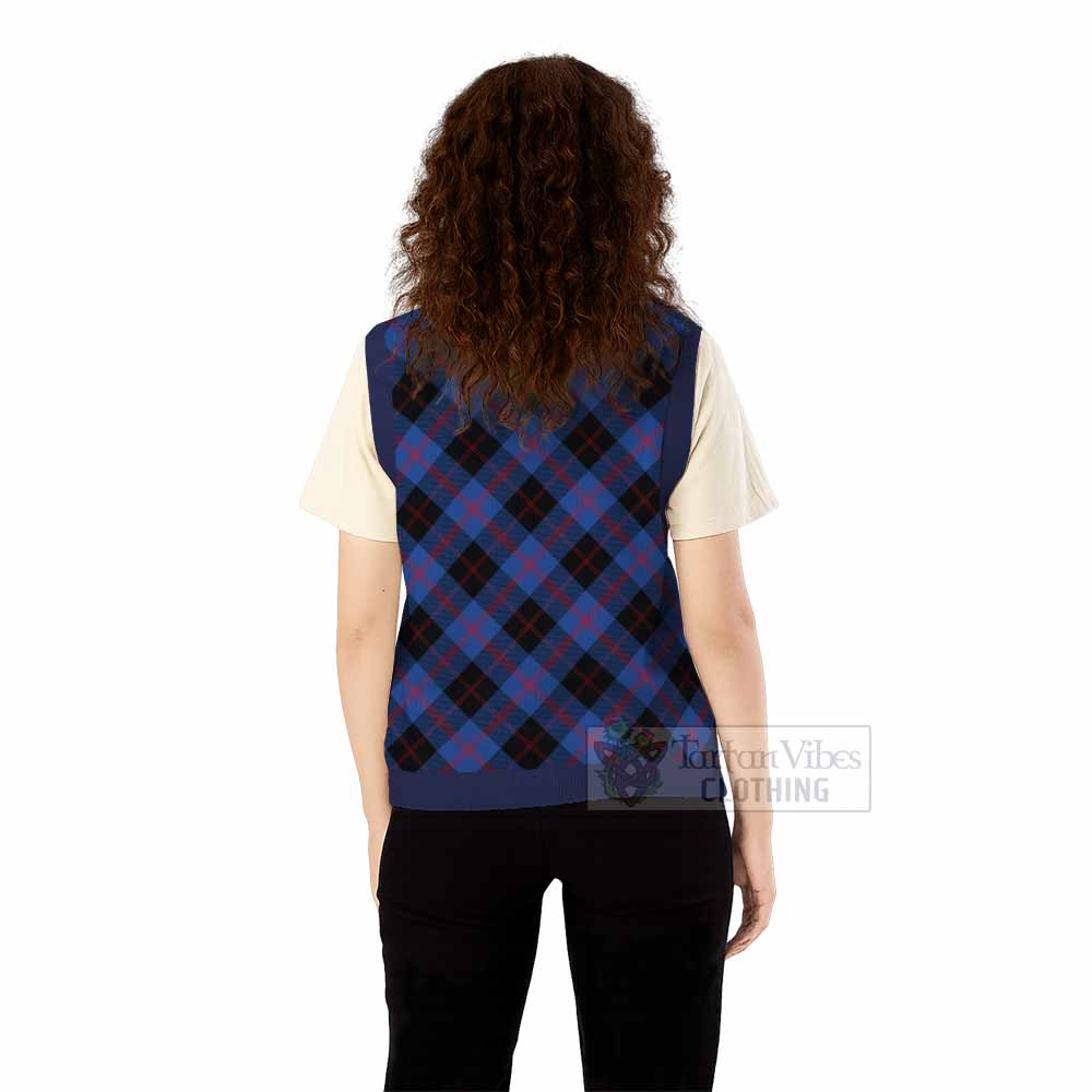 Maule Tartan Knitted V-Neck Vest with Family Crest Cross Style