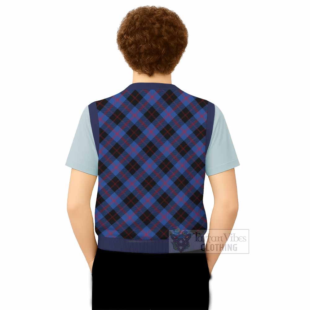 Maule Tartan Knitted V-Neck Vest with Family Crest Cross Style