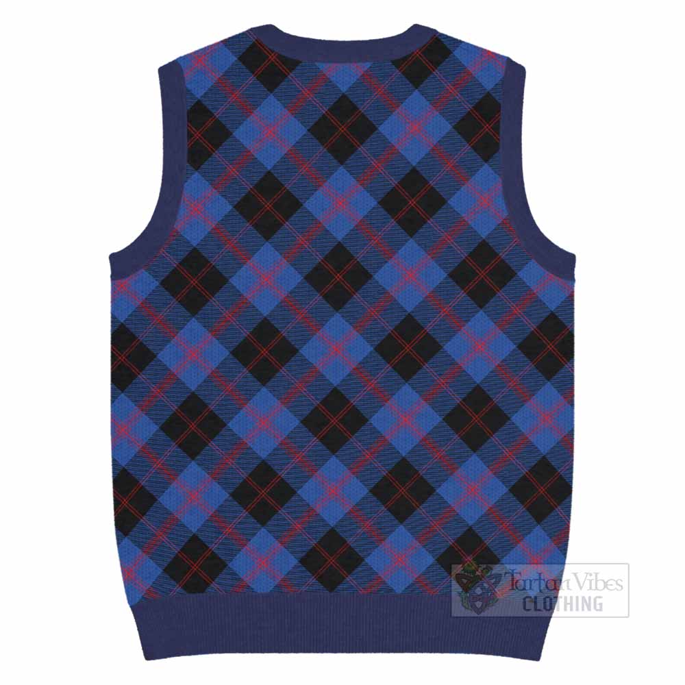 Maule Tartan Knitted V-Neck Vest with Family Crest Cross Style