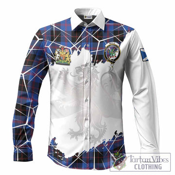 Maule Tartan Long Sleeve Button Shirts with Family Crest and Lion Rampant Grunge Style