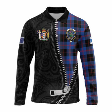 Maule Tartan Long Sleeve Polo Shirt New Zealand Pattern Unique Zipper Stylized