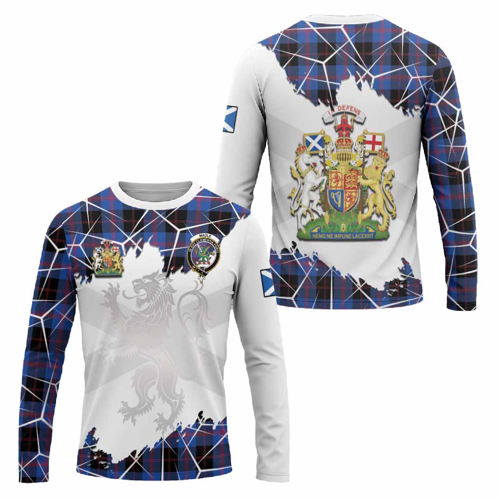 Maule Tartan Long Sleeve T-Shirt with Family Crest and Lion Rampant Grunge Style