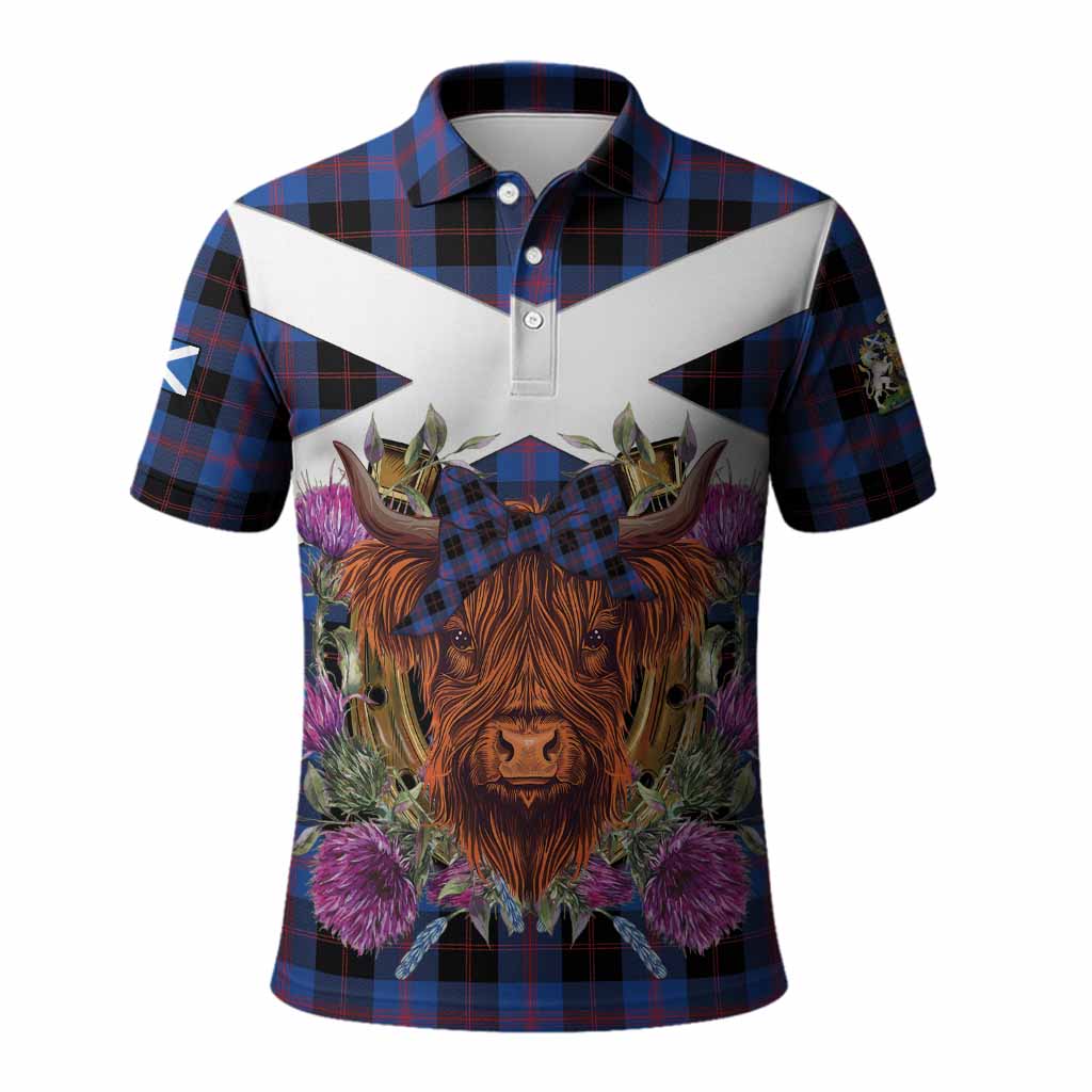 Maule Tartan Polo Shirt Scottish Thistle Heilan Coo