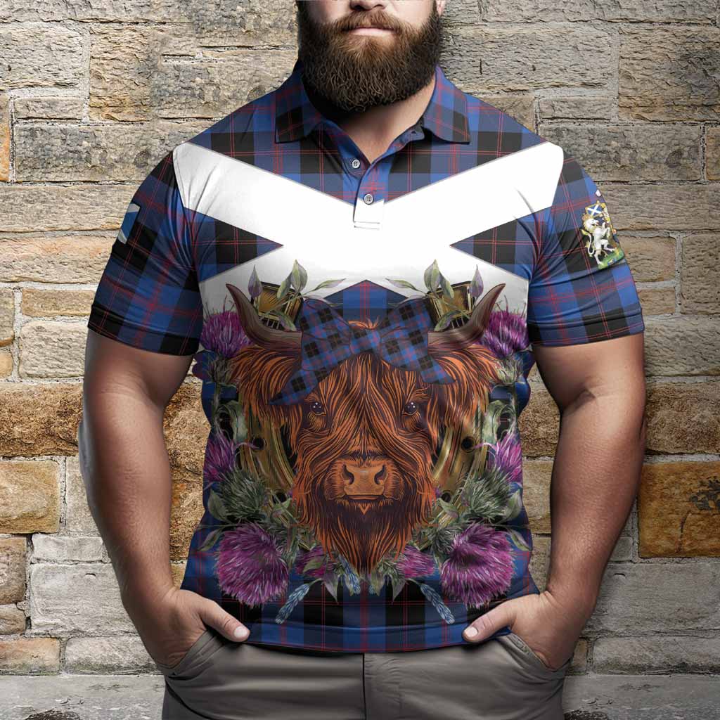 Maule Tartan Polo Shirt Scottish Thistle Heilan Coo