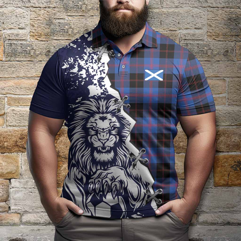 Maule Tartan Scottish Polo Shirt Angry Lion With Soccer Ball Style