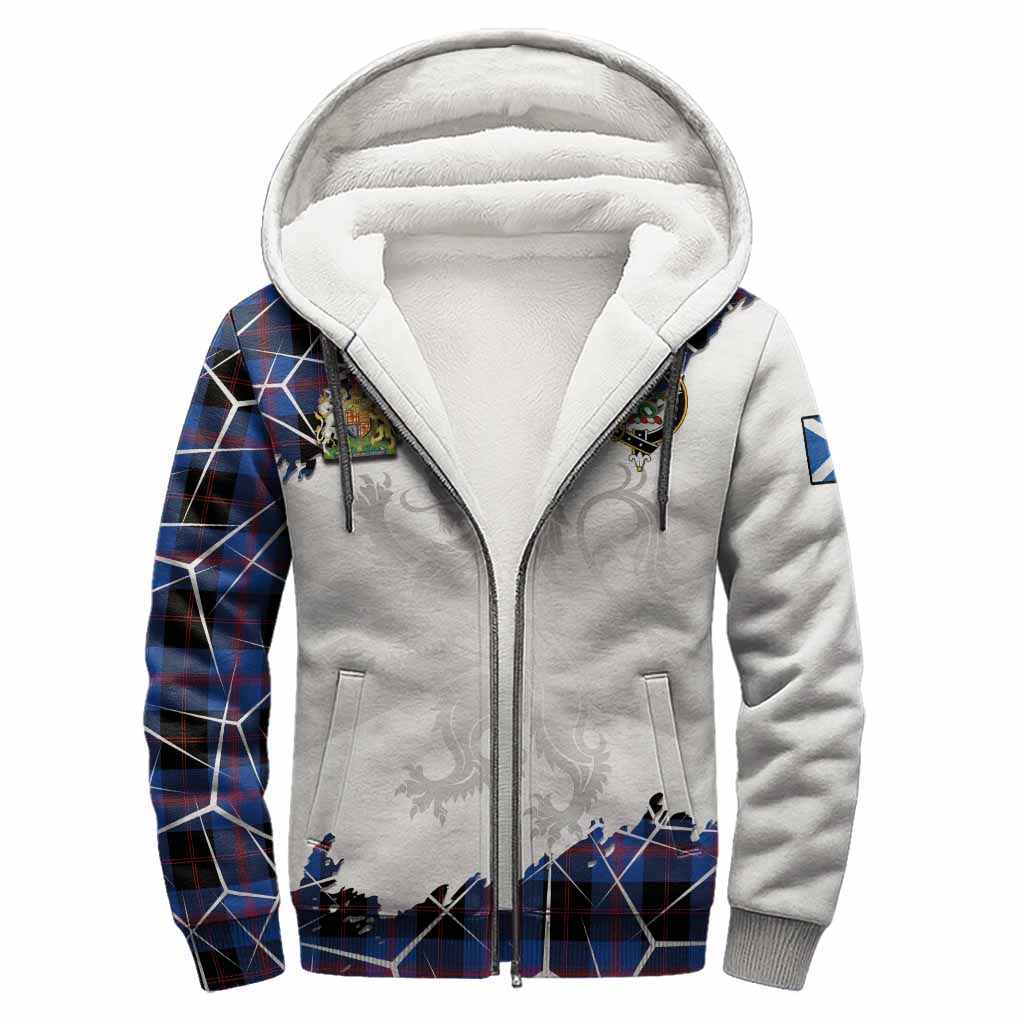 Maule Tartan Sherpa Hoodie with Family Crest and Lion Rampant Grunge Style
