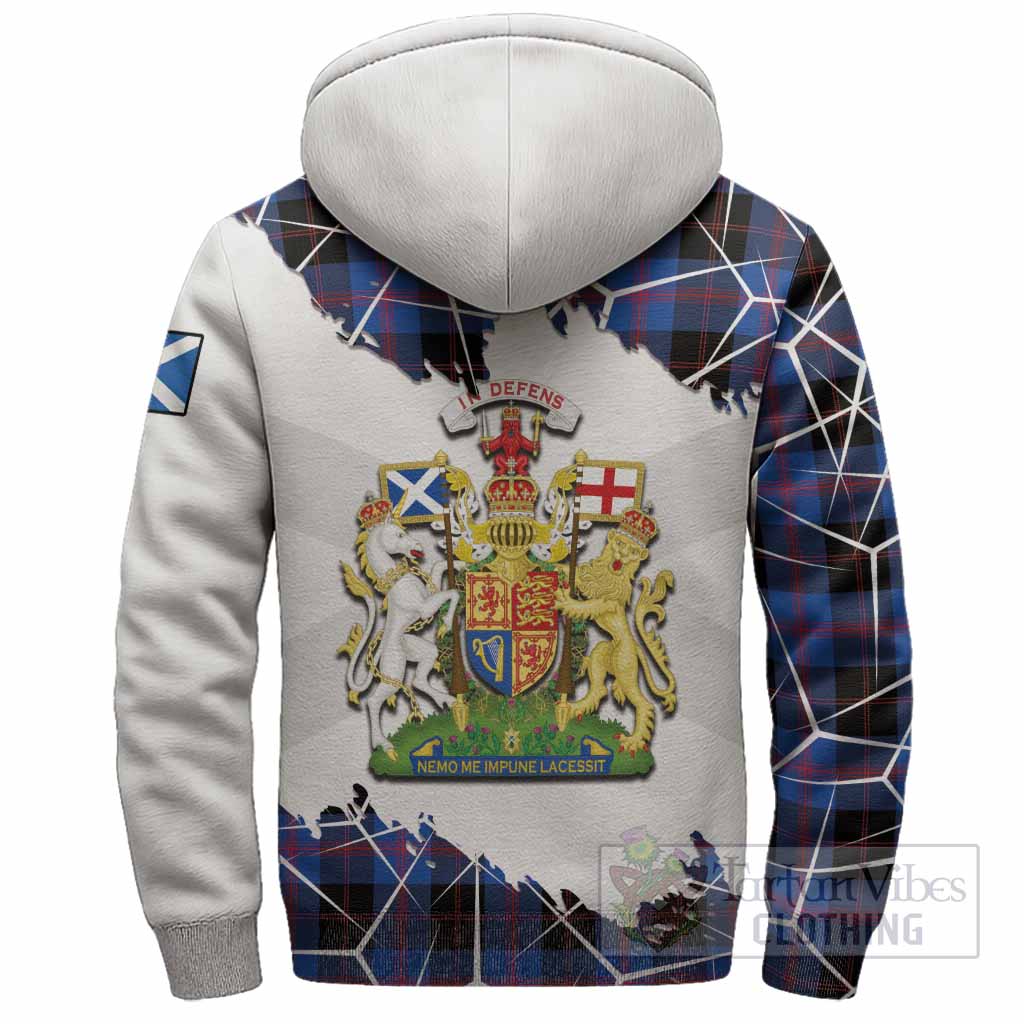 Maule Tartan Sherpa Hoodie with Family Crest and Lion Rampant Grunge Style