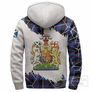 Maule Tartan Sherpa Hoodie with Family Crest and Lion Rampant Grunge Style