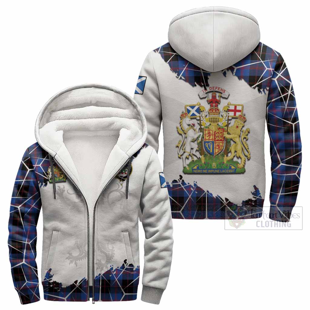 Maule Tartan Sherpa Hoodie with Family Crest and Lion Rampant Grunge Style