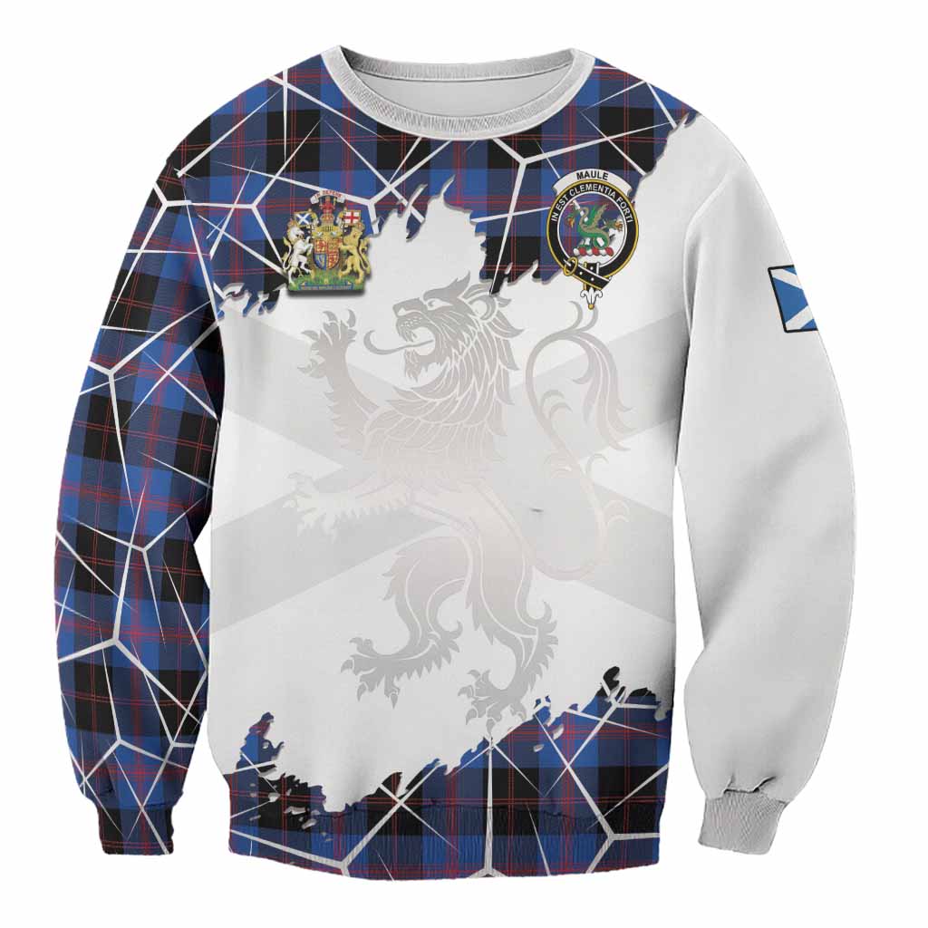 Maule Tartan Sweatshirt with Family Crest and Lion Rampant Grunge Style
