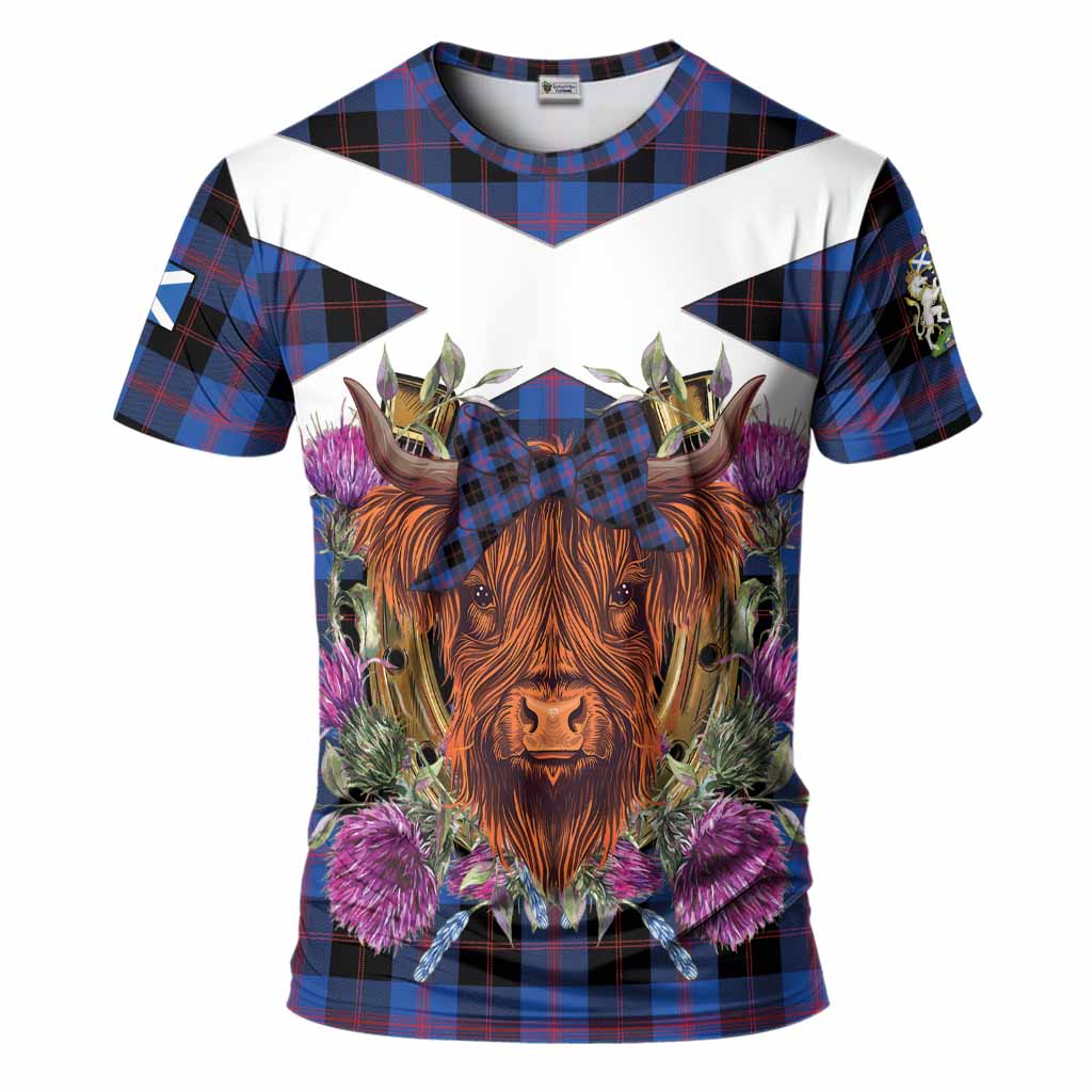 Maule Tartan T-Shirt Scottish Thistle Heilan Coo