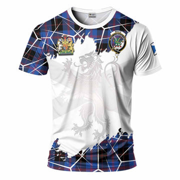 Maule Tartan T-Shirt with Family Crest and Lion Rampant Grunge Style