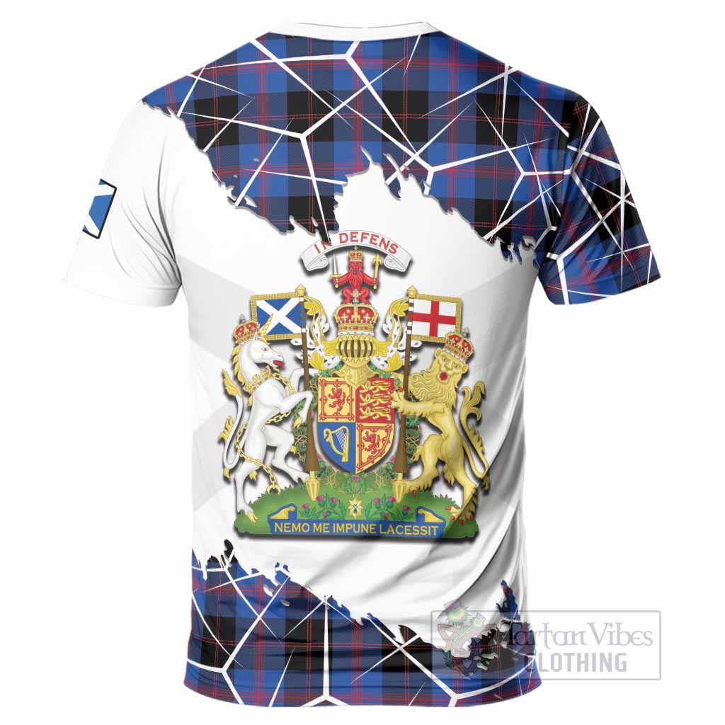 Maule Tartan T-Shirt with Family Crest and Lion Rampant Grunge Style