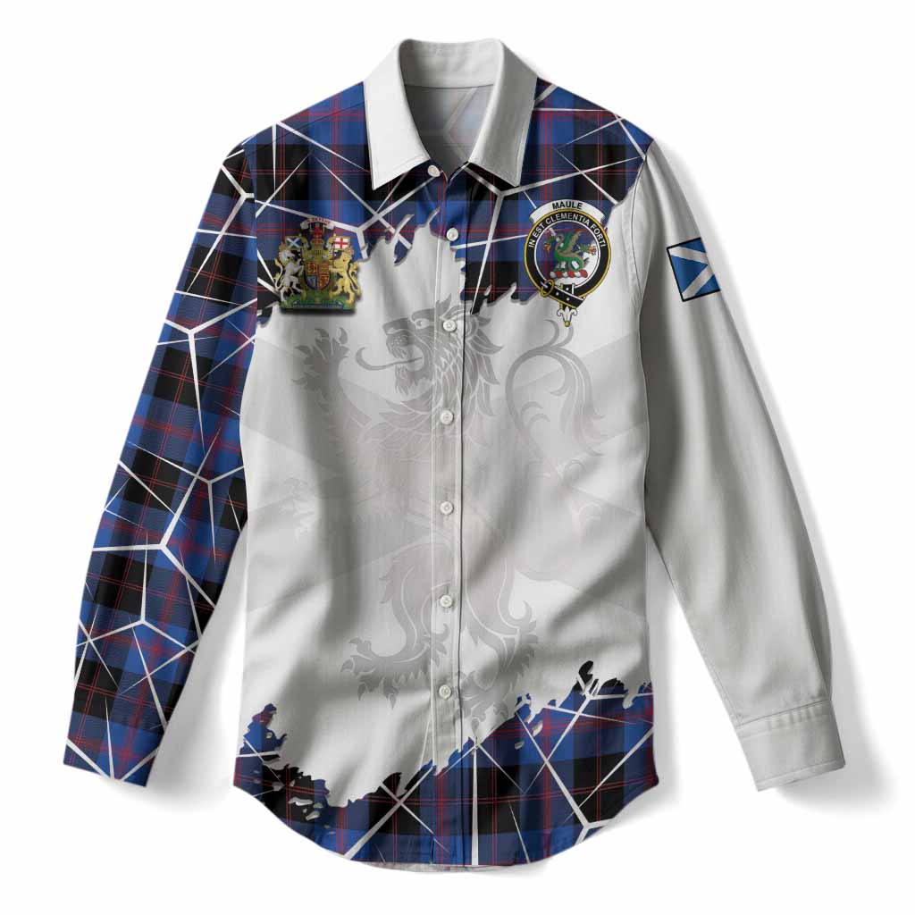 Maule Tartan Women Casual Shirt with Family Crest and Lion Rampant Grunge Style
