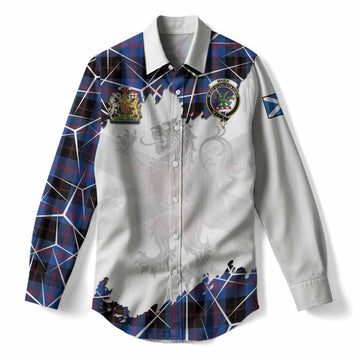Maule Tartan Women Casual Shirt with Family Crest and Lion Rampant Grunge Style