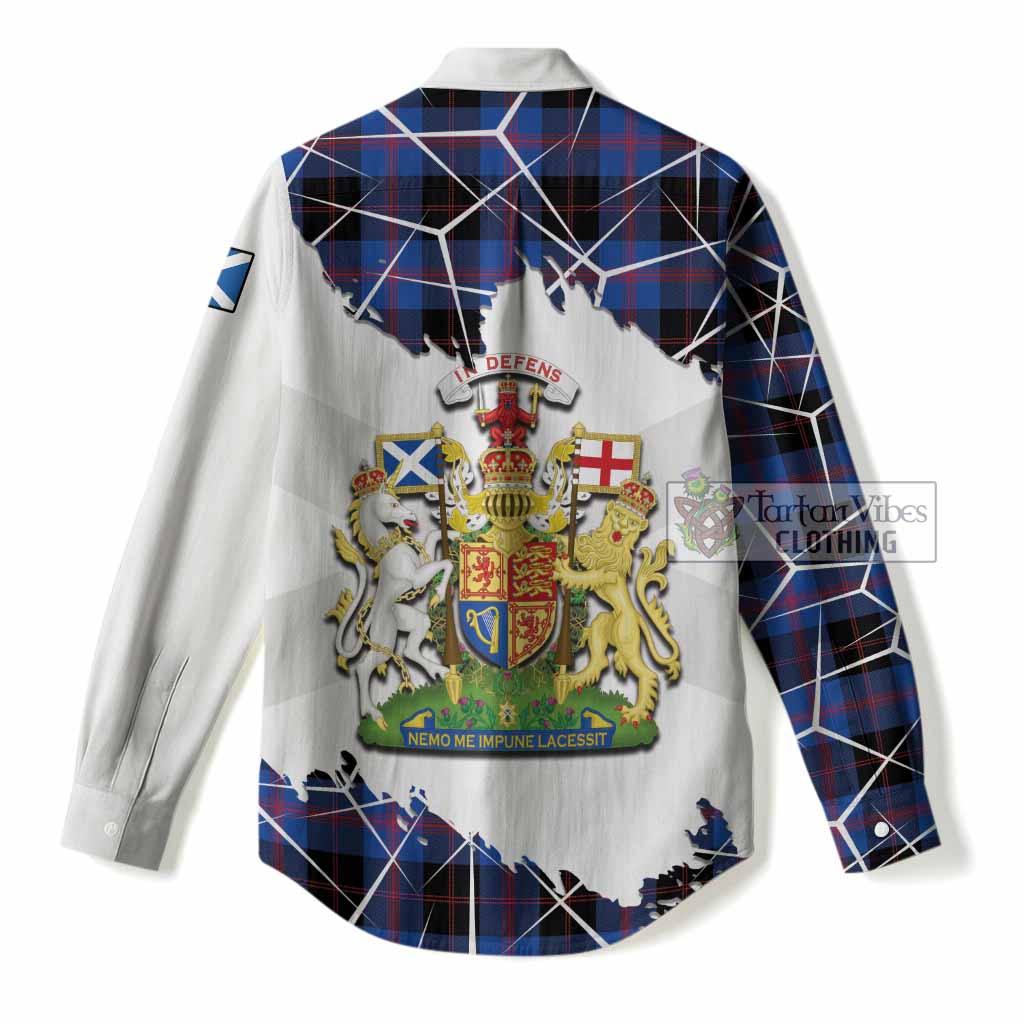 Maule Tartan Women Casual Shirt with Family Crest and Lion Rampant Grunge Style