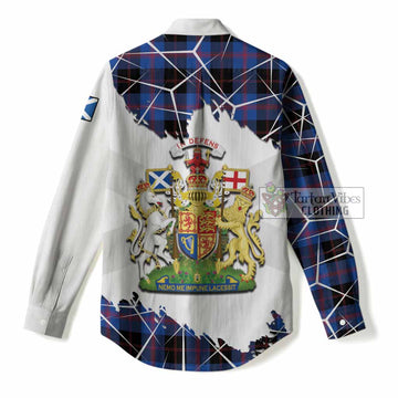 Maule Tartan Women Casual Shirt with Family Crest and Lion Rampant Grunge Style