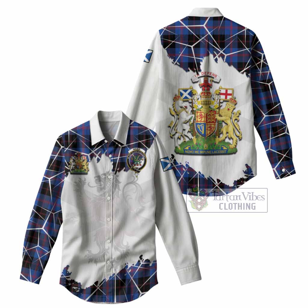 Maule Tartan Women Casual Shirt with Family Crest and Lion Rampant Grunge Style