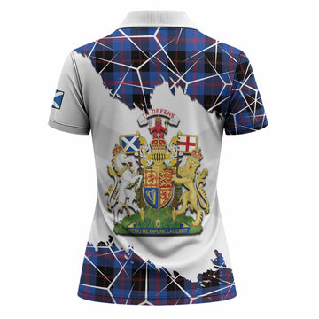 Maule Tartan Women Polo Shirt with Family Crest and Lion Rampant Grunge Style