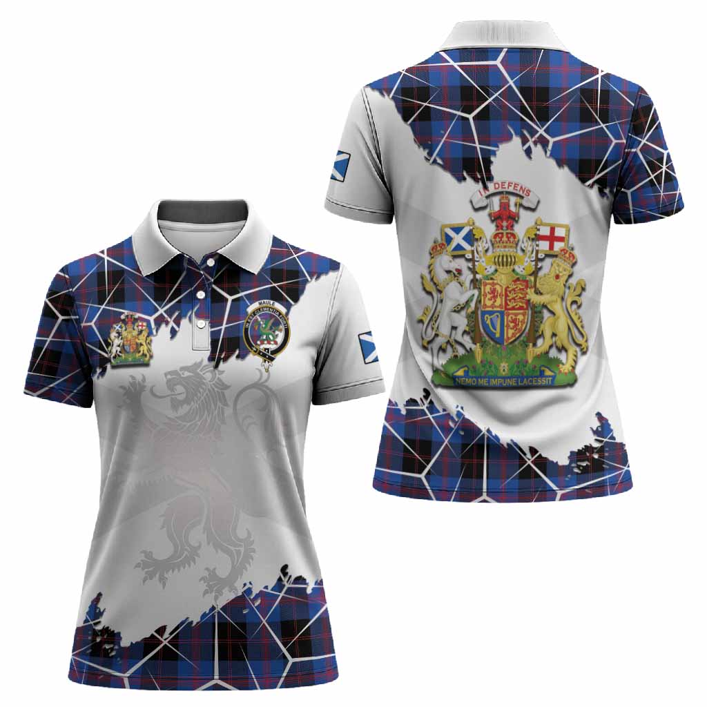 Maule Tartan Women Polo Shirt with Family Crest and Lion Rampant Grunge Style