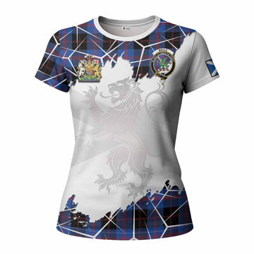 Maule Tartan Women T shirt with Family Crest and Lion Rampant Grunge Style