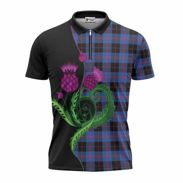 Maule Tartan Zipper Polo Shirt Traditional Scottish Thistle